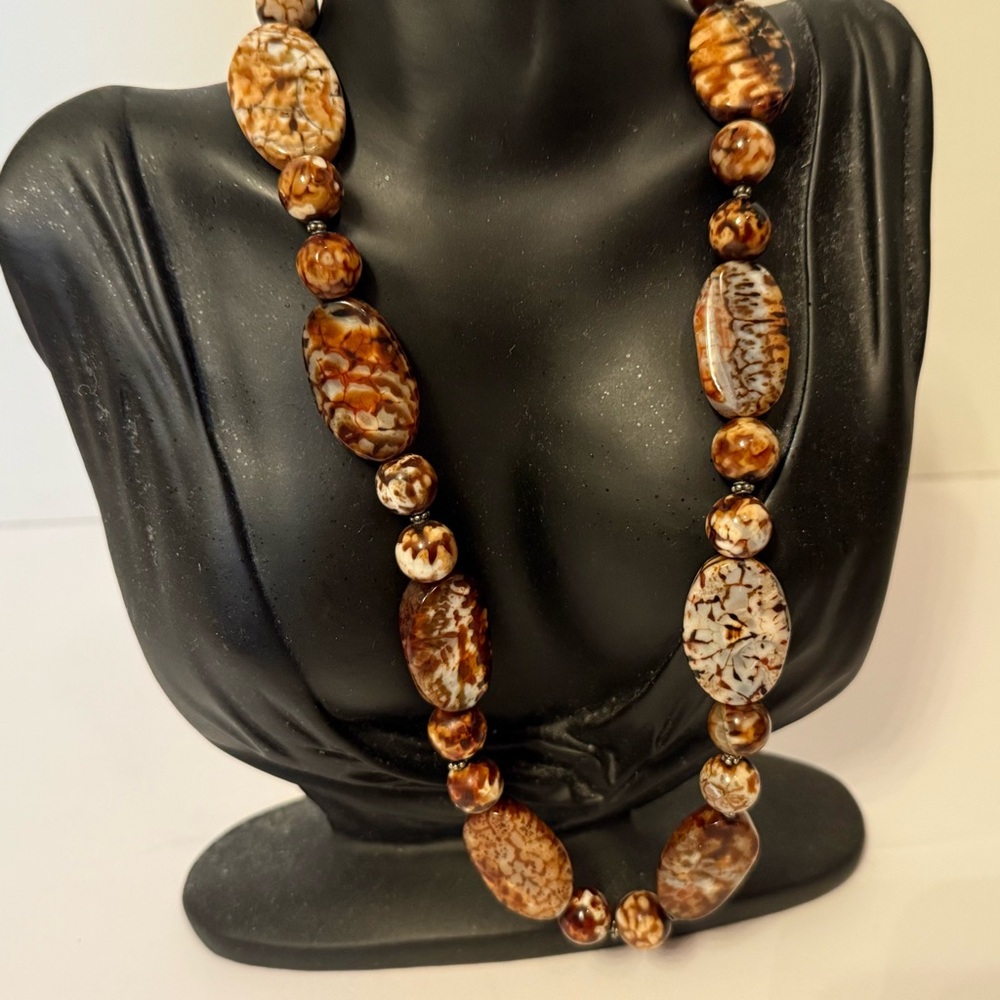 DONNA DRESSLER NECKLACE LEOPARD PRINT AGATE STONE STERLING SILVER USA NEW 21”